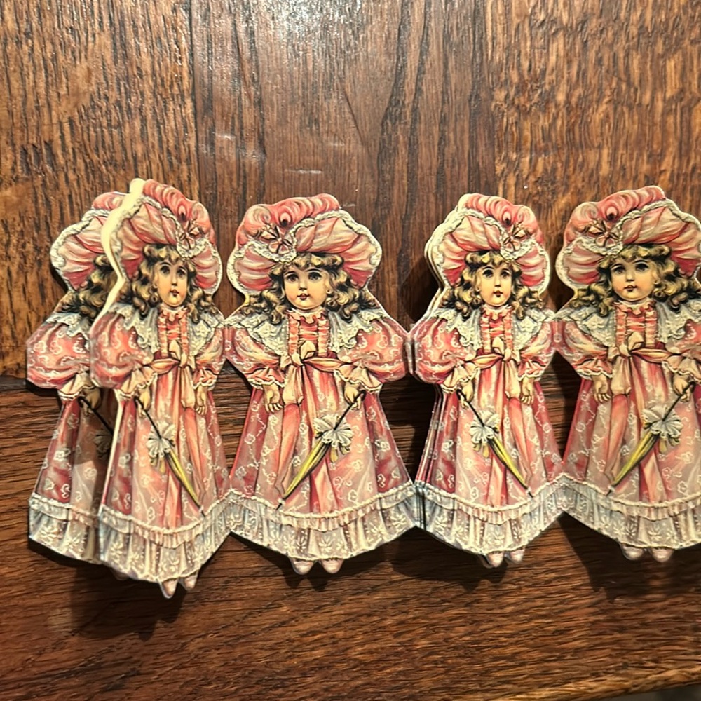 1983 Vintage Victorian Girl Die Cut Accordion Folded Paper Garland